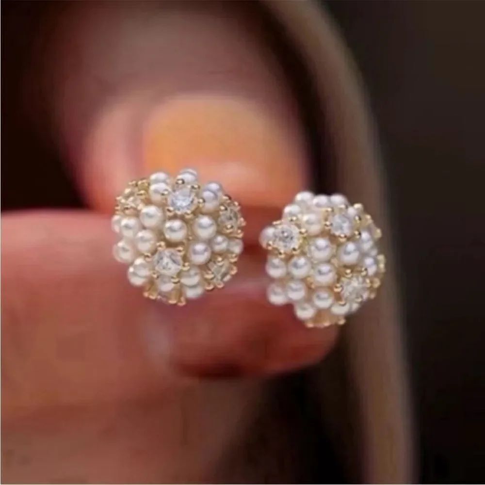 14K Gold Plated Pearl Cluster Post Earring Studs